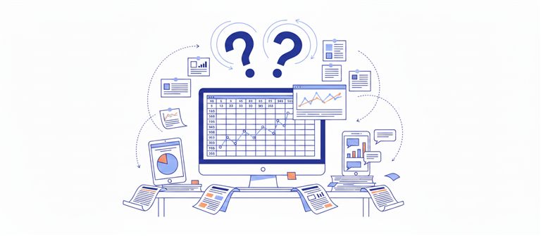 Pantallas con datos desconectados entre sí y signos de interrogación